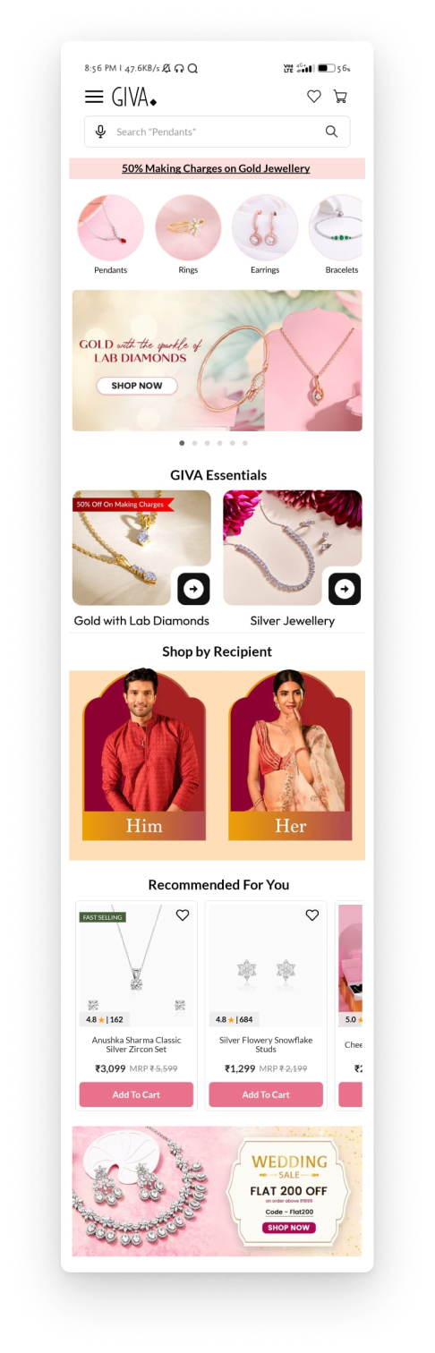 Analysis of GIVA Home Page Screen with usability feedback